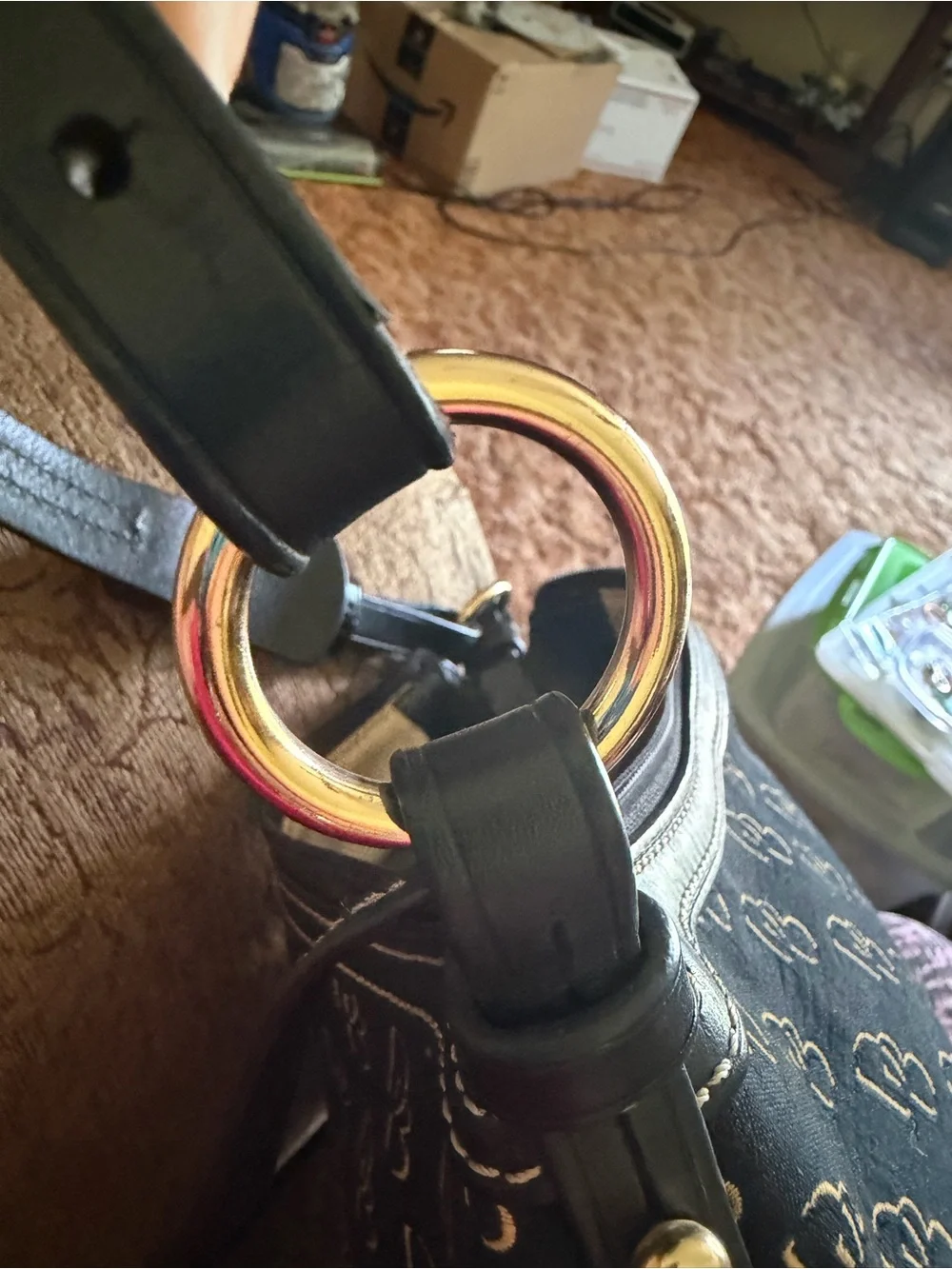 Dooney & Bourke Black with Gold Monogram Hobo Bag